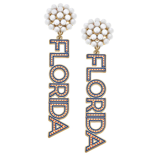 Orange Pearl Cluster Dotted Enamel Drop Earrings