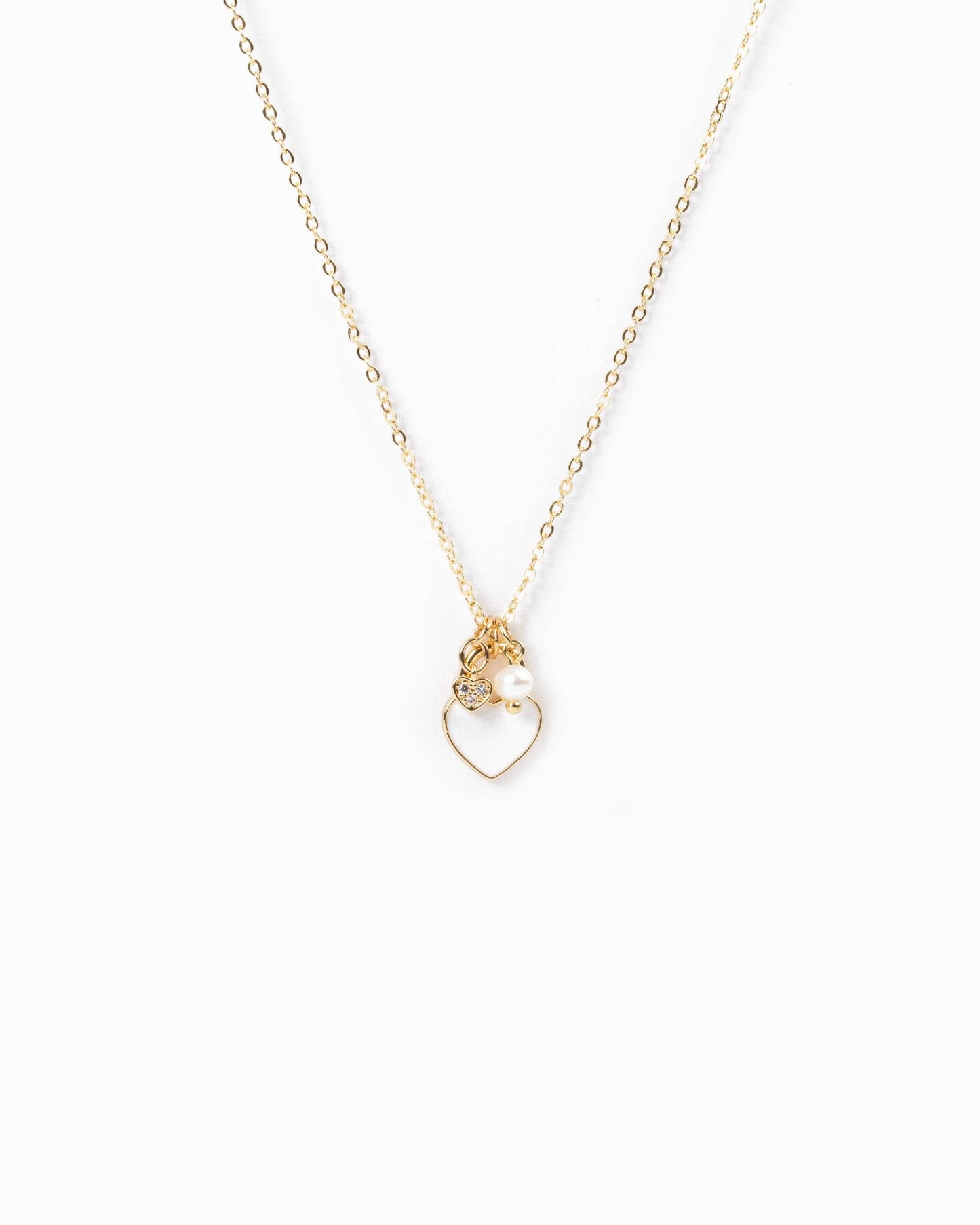 Color Heart Locket Mini Pearl Charm Necklace
