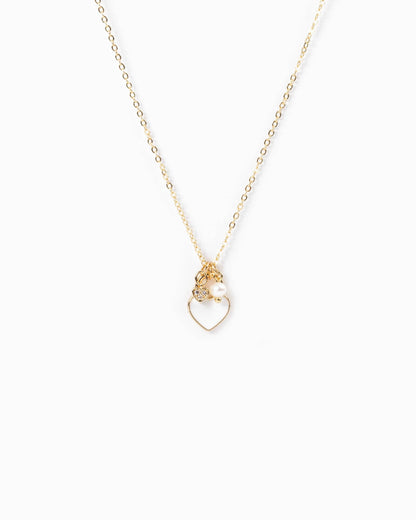 Color Heart Locket Mini Pearl Charm Necklace