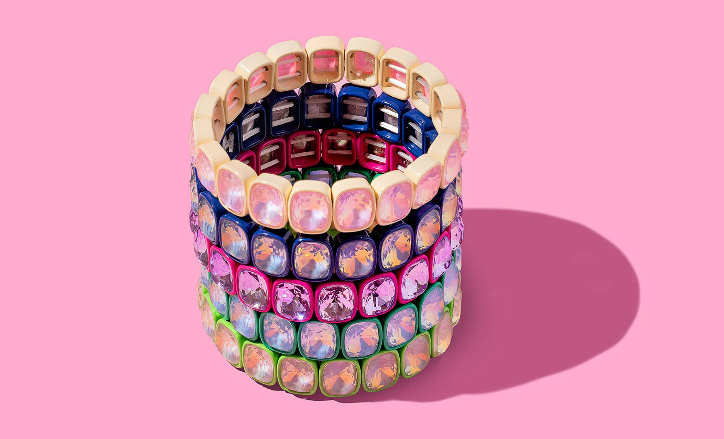 Enamel Stretch Bracelet - Large Rectangle Stones - Layla