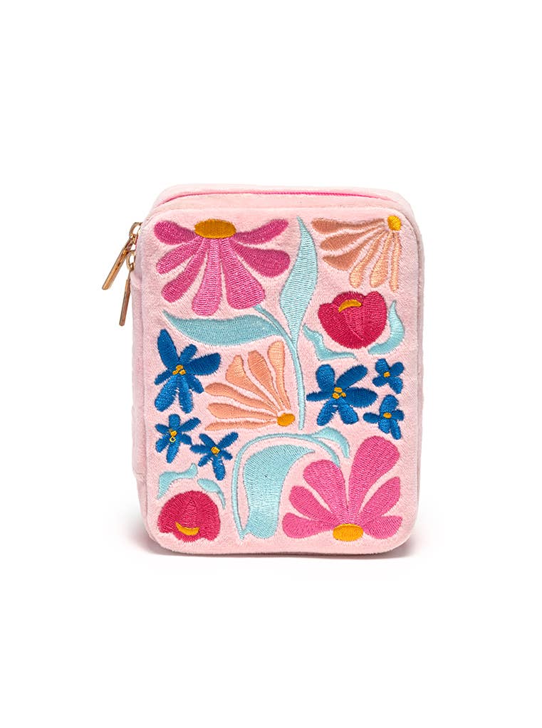 Velvet Jewelry Zip Case / Organizer - Feminine Florals -Pink