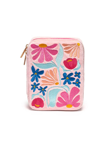 Velvet Jewelry Zip Case / Organizer - Feminine Florals -Pink