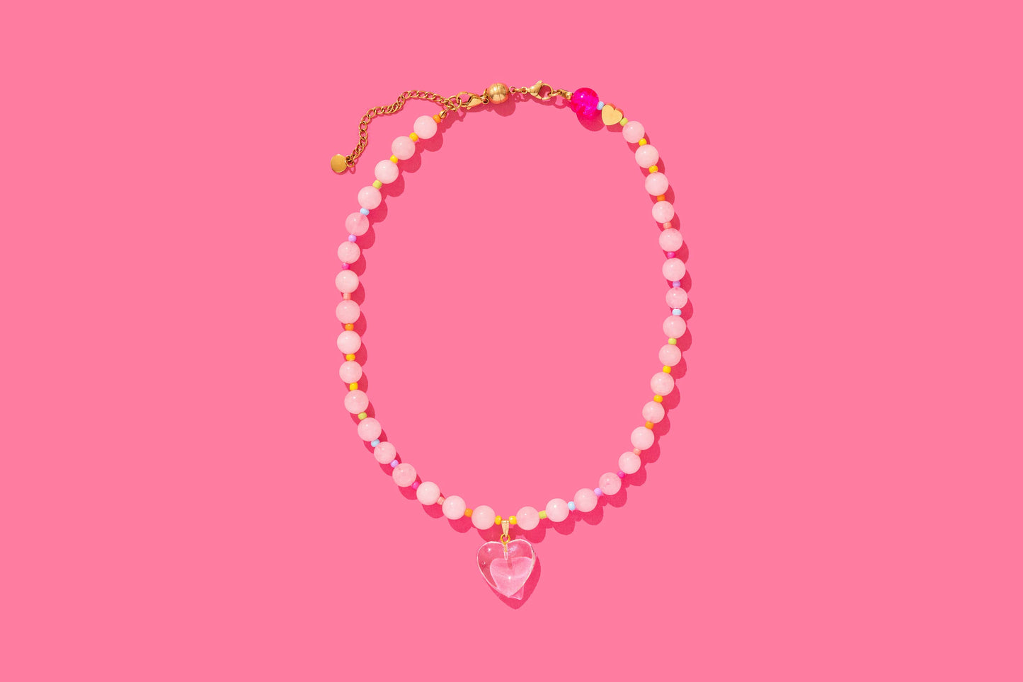 Lottie Pink & Multicolor Beaded Heart Necklace