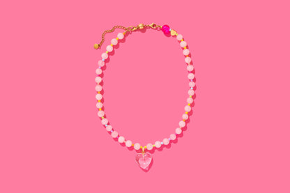 Lottie Pink & Multicolor Beaded Heart Necklace