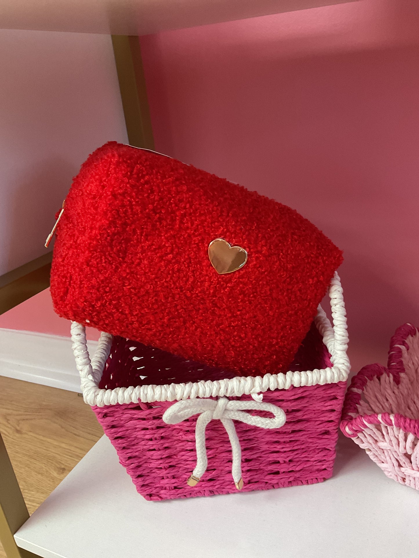 Red Fuzzy Heart Makeup Bags