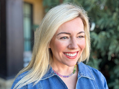 Beaded Necklace - Multi-Colored + Pink - Natalie