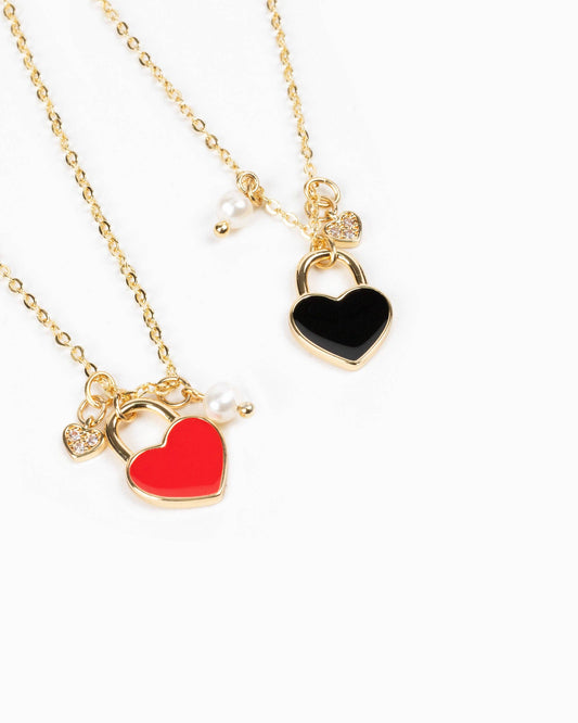 Color Heart Locket Mini Pearl Charm Necklace