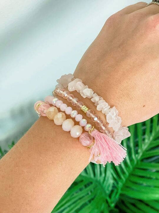 Tassel Stretch Beaded Bracelet Stack