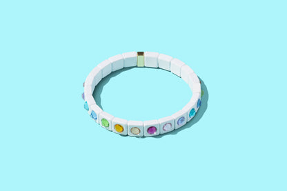 Maeve Enamel Stretch Bracelet with Circle Stones