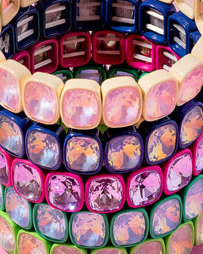 Enamel Stretch Bracelet - Large Rectangle Stones - Layla