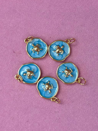 OCEAN- Gold Ocean Coin Medallion Charm