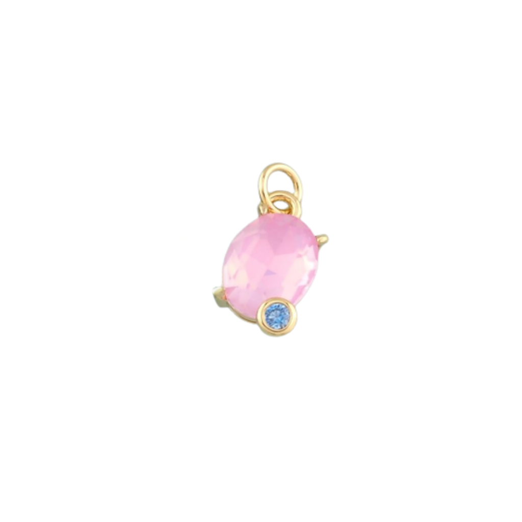 SIGNS, SHAPES & SYMBOLS- Gold Pink Crystal with Blue Gem