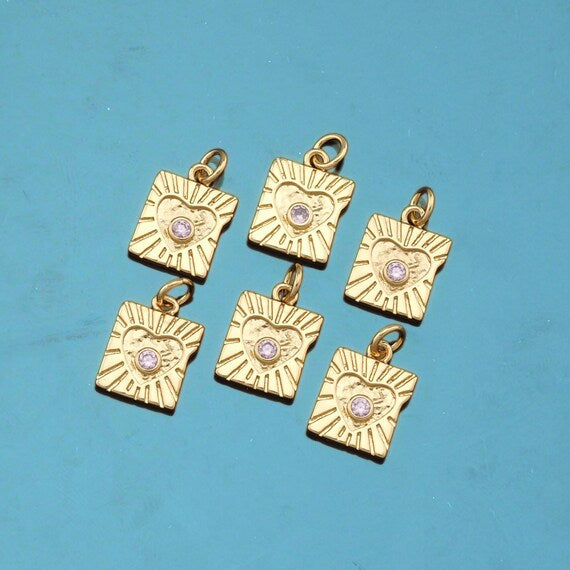 18K Gold Filled Rectangle Heart Charm