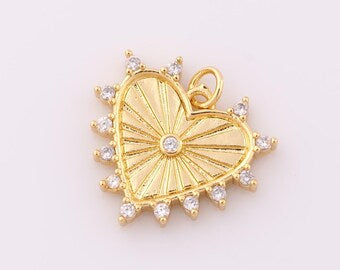 Gold Point Heart Pendant with Rhinestones Charm