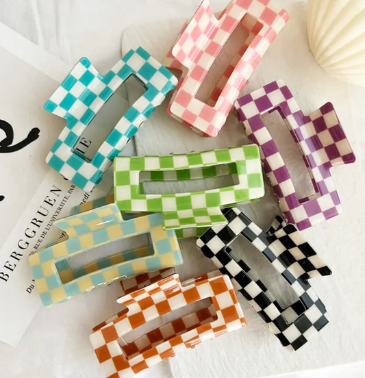 Checkered Rectangle Hair Clips