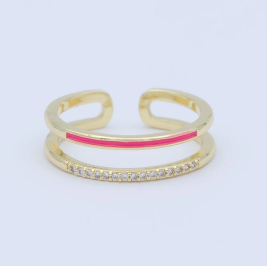 Double Layer Ring Gold Hot Pink