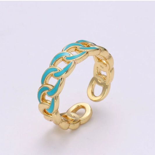 Chunky Chain Ring Turquoise Gold