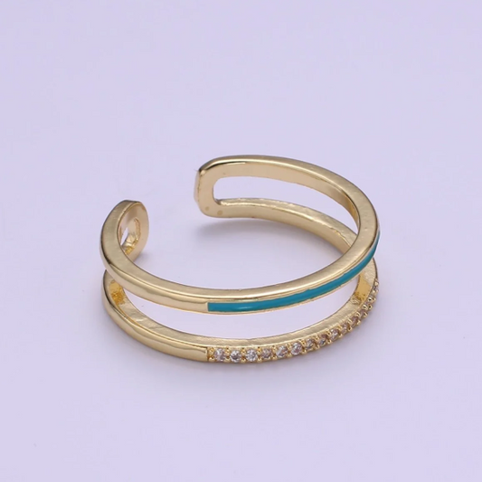 Double Layer Ring Teal Gold