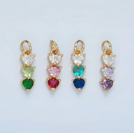 Triple Heart Stones Charm Gold