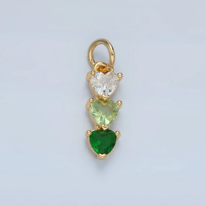 Triple Heart Stones Charm Gold