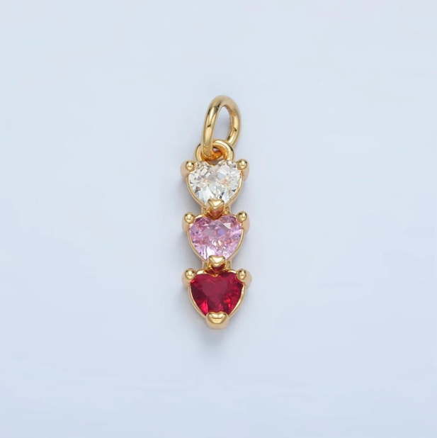 Triple Heart Stones Charm Gold