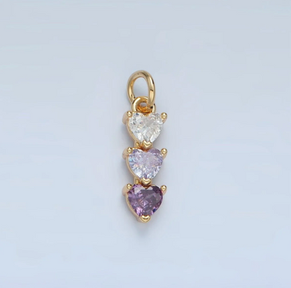 Triple Heart Stones Charm Gold