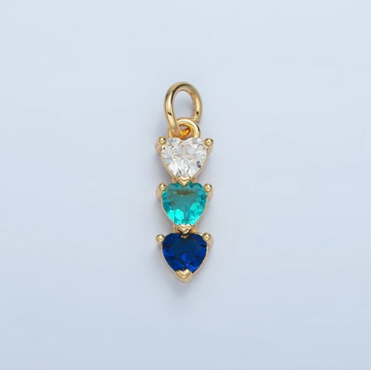 Triple Heart Stones Charm Gold