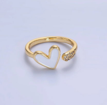 Gold Heart White Enamel Wrap Ring