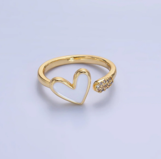 Gold Heart White Enamel Wrap Ring