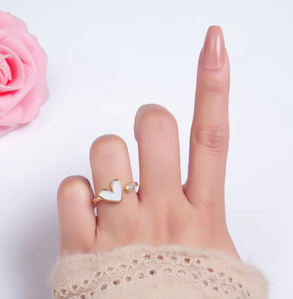 Gold Heart White Enamel Wrap Ring
