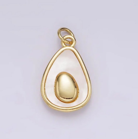 14K Gold Plated Shell Pearl Avocado Charm