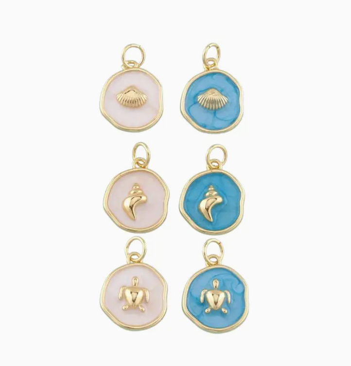 OCEAN- Gold Ocean Coin Medallion Charm