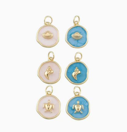 OCEAN- Gold Ocean Coin Medallion Charm