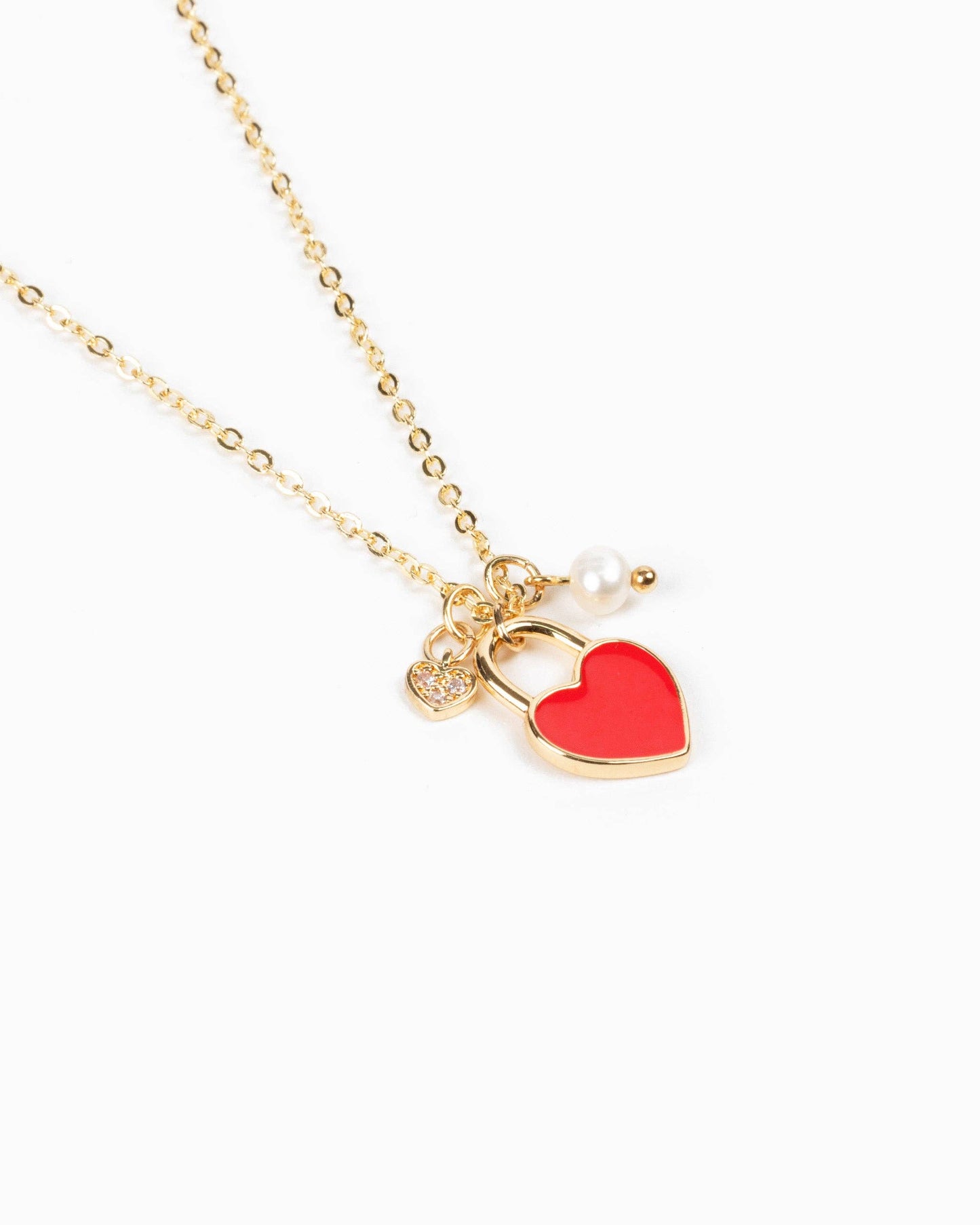 Color Heart Locket Mini Pearl Charm Necklace