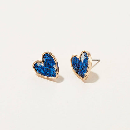 America Glitter Heart Stud Earring Set — 6 Pack