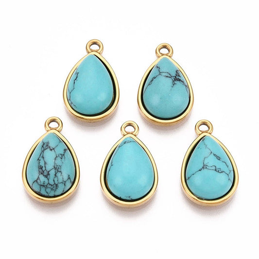 18K Gold Plated Turquoise Teardrop Charm