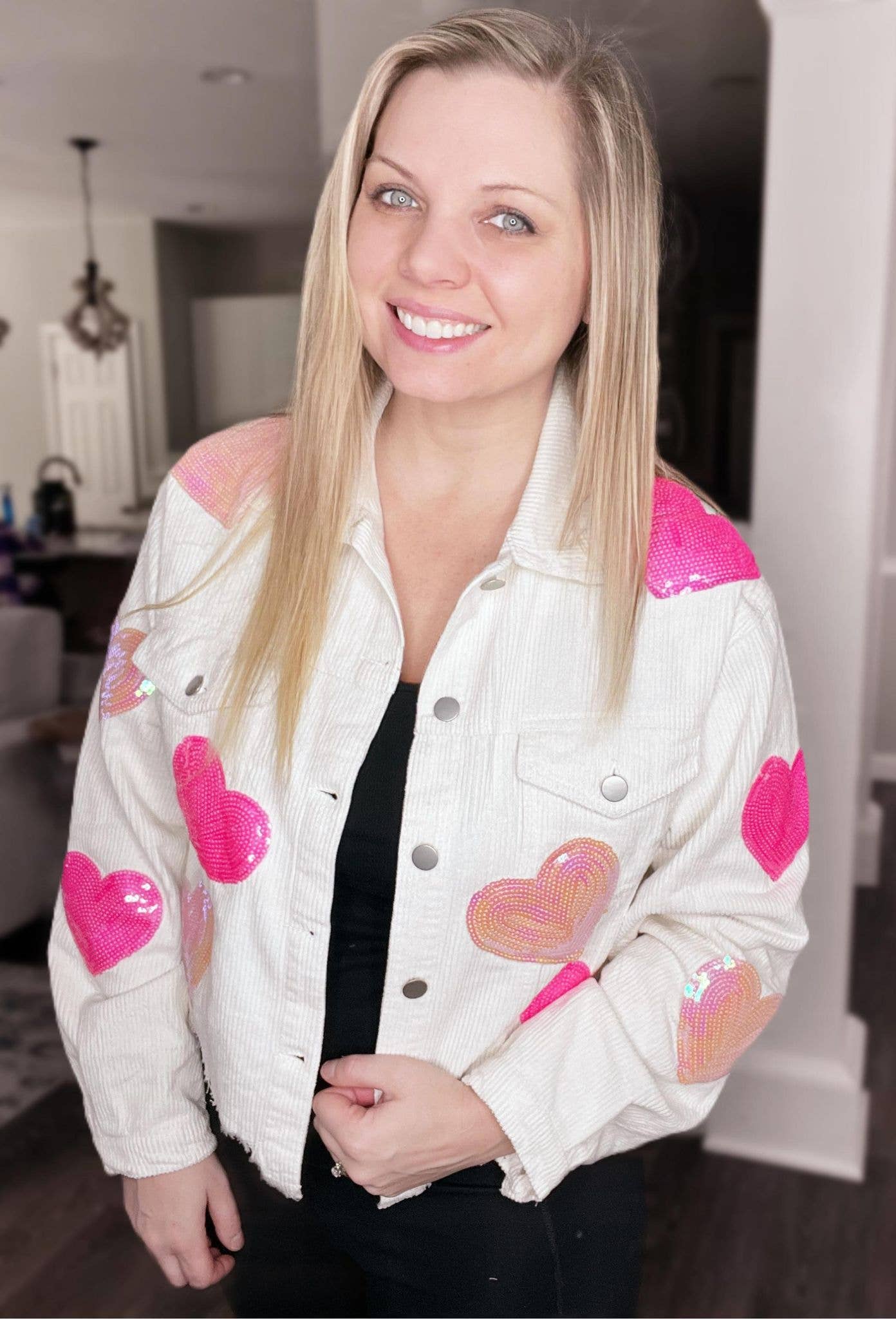 Sequin Heart Corduroy Cropped Shacket