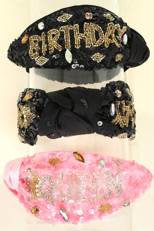 Birthday Queen Embroidered Top Knotted Headband