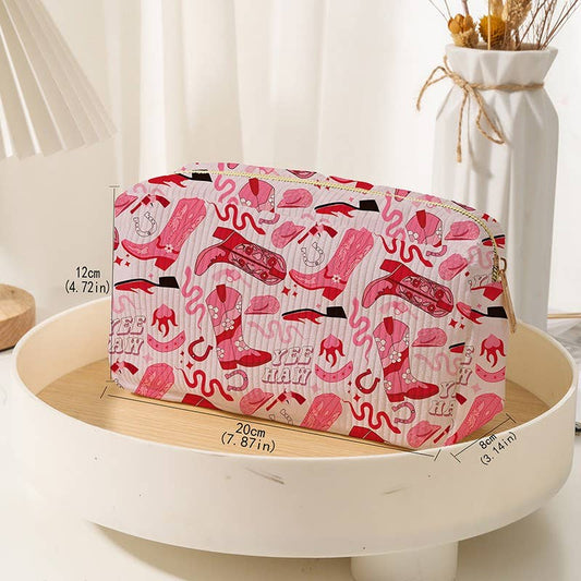 Strawberry Western Bow Makeup Pouch – Floral Cosmetic Bag