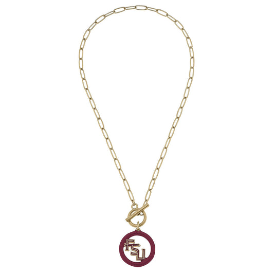 Garnet Logo Enamel T-Bar Necklace