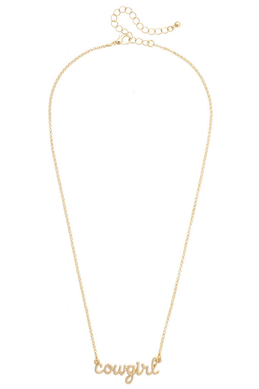 Cowgirl Cursive Necklace in Shiny Gold