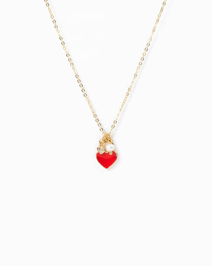 Color Heart Locket Mini Pearl Charm Necklace
