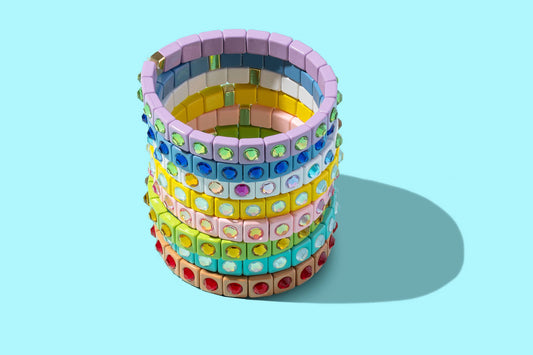 Maeve Enamel Stretch Bracelet with Circle Stones